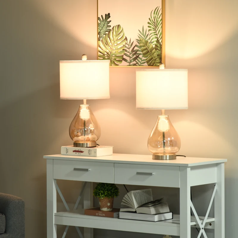 HOMCOM Juego de 2 Lámparas de Mesa Lámparas de Mesita de Noche con Casquillo de Lino E27 Máx. 40W para Salón Ø30x56 cm Blanco