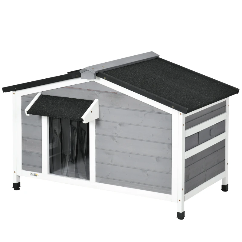 PawHut Caseta de Madera para Perros Casita para Mascotas con Techo Asfáltico y Base Extraíble 97x72x65 cm Gris