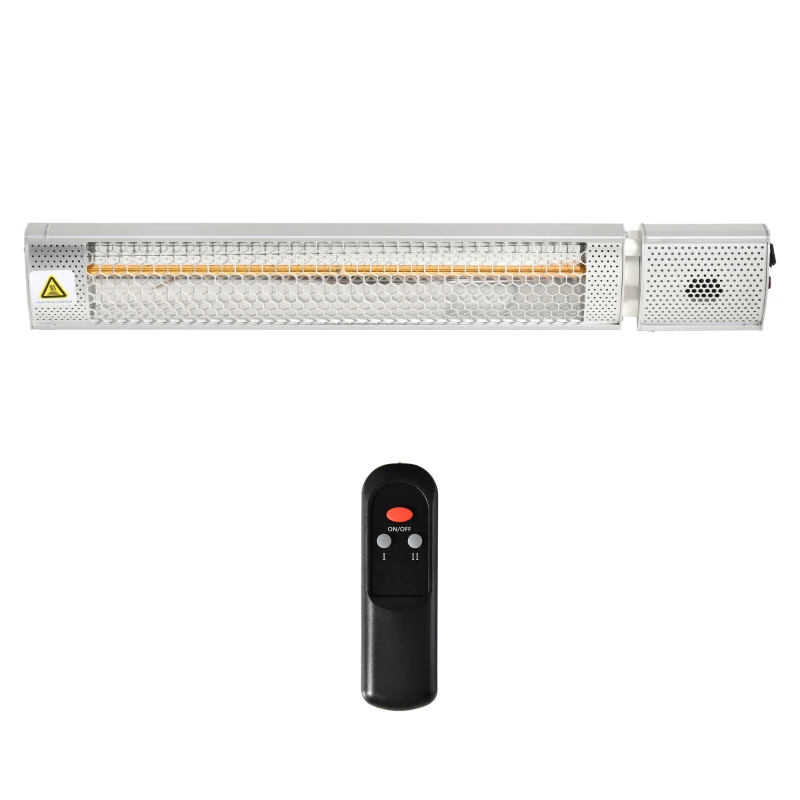 Outsunny Stufa da Esterno Elettrica 1000W/2000W, Pannello Riscaldante a Parete con Telecomando, in Alluminio, 67.5x10.5x7cm