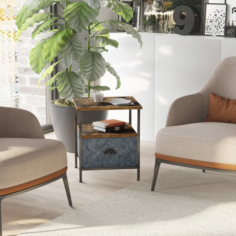 HOMCOM Comodino con Cassetto in Tessuto, Stile Industriale, 40x40x46.9cm - Marrone Rustico
