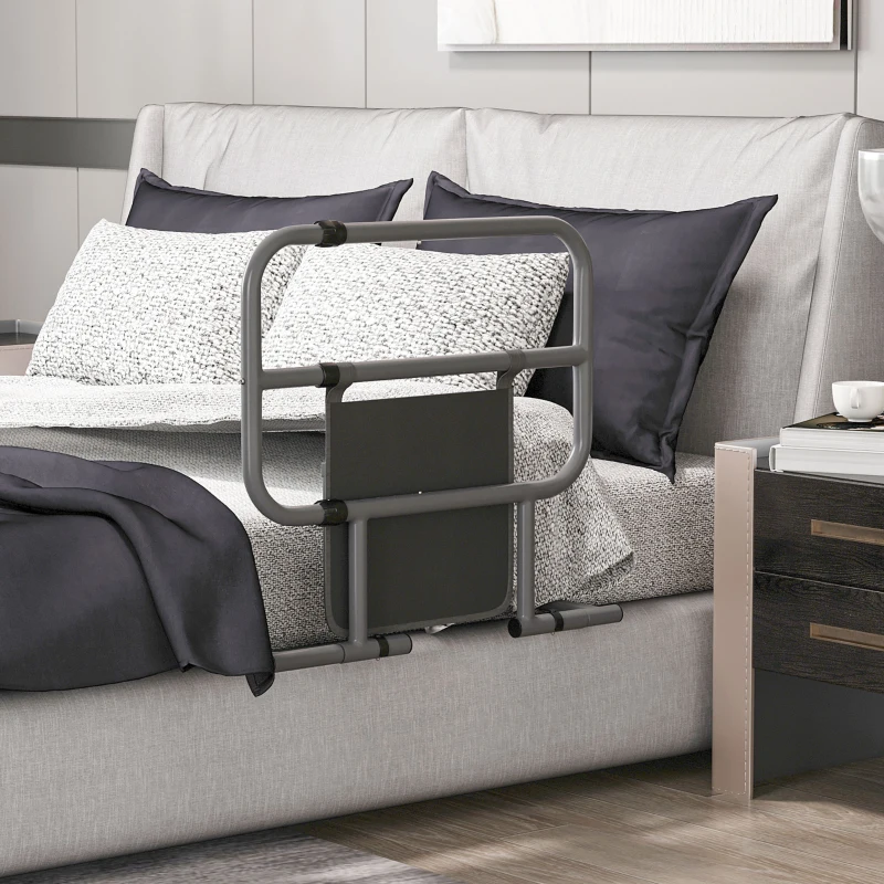HOMCOM Barandilla de Cama Adulto Asidero para la Cama Plegable con Bolsillo de Almacenamiento 61x66x55 cm Gris