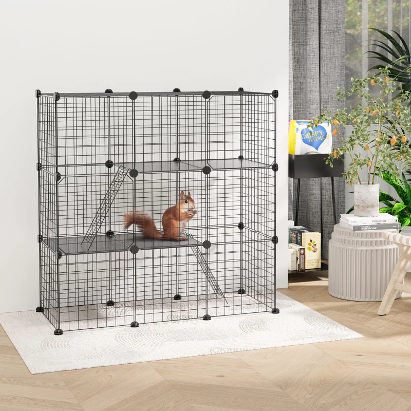 PawHut Jaula para Animales Pequeños de 31 Paneles Parque para Mascotas para Gatitos Conejos Chinchillas 105x45x105 cm Negro