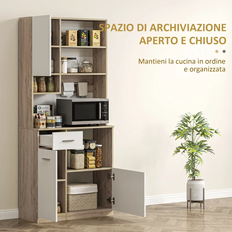 HOMCOM Mobile Dispensa in Legno con Cassetto, 3 Armadietti e 4 Ripiani Aperti, 80x35x180 cm, Bianco