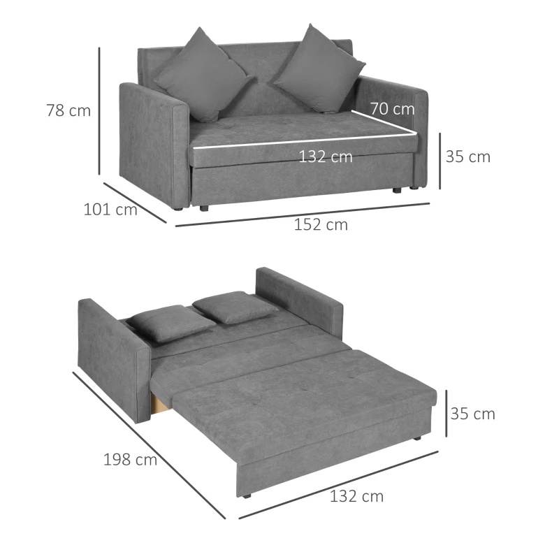HOMCOM Snow Flannel Two-Seater Sofa Bed, with Storage - Grey