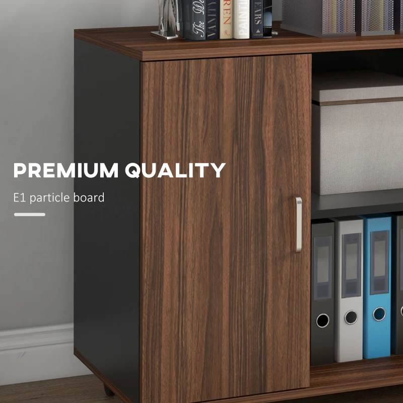 HOMCOM Lateral Filing Cabinet on Wheels, Mobile File Cabinet with Cabinet, Home Office Printer Stand with Casters and Open Compartments for Living Room, Walnut Brown,