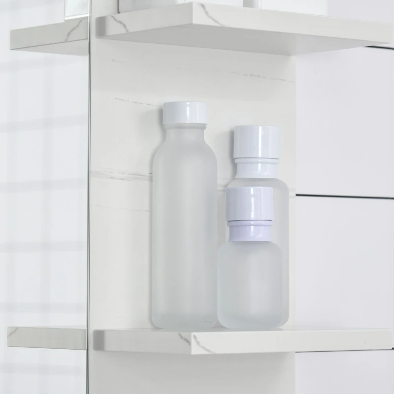 kleankin Miroir mural de salle de bain avec étagères de rangement - 4 étagères latérales + 1 étagère inférieure - MDF