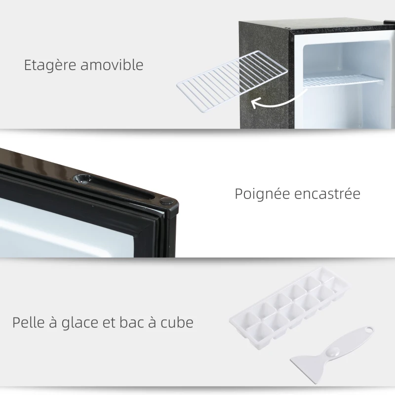 HOMCOM Mini congélateur Température Réglable de -14 à -24°C Compact 35L - étagère Amovible - Porte réversible Classe E - 47 x 44,2 x 48,8 cm - Noir