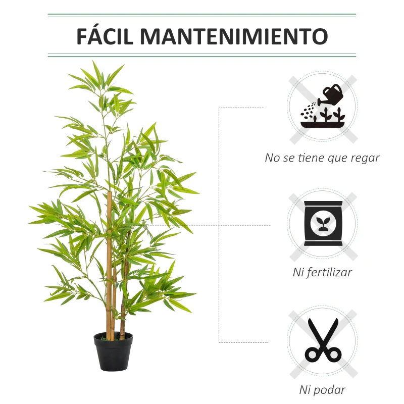 Outsunny Planta Artificial de Bambú 120 cm Árbol Artificial en Maceta Decorativa para Interior Hogar  Ø15,5x120 cm Verde