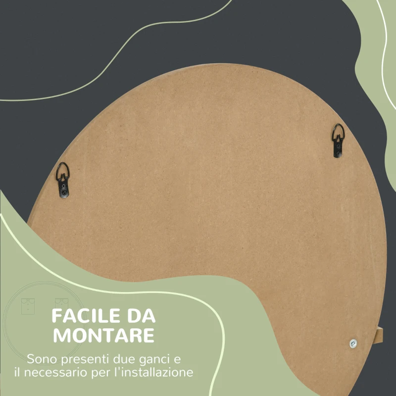 kleankin Specchio Bagno Rotondo in Truciolato e Vetro con Ripiano Portaoggetti e 2 Ganci Posteriori, Ø45x10 cm