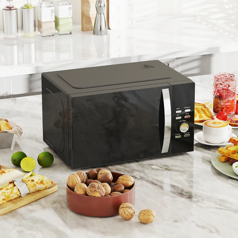 HOMCOM 23L 800W Microwave Oven, Digital Solo Microwave with 5 Power Levels, Automatic Defrost, 8 Auto Cook Menus, 60 Minutes Timer, Clock, Easy Clean, Small Black Microwave