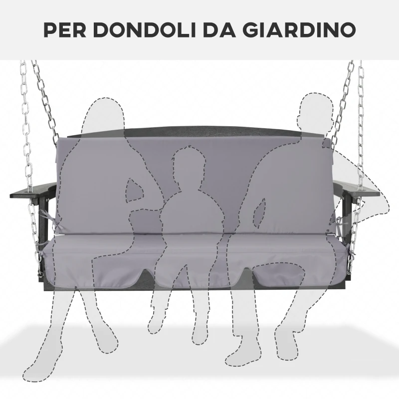 Outsunny Cuscini da Esterno per Dondolo da Giardino 3 Posti con Lacci, 2 Pezzi da 130x45x5 cm, Grigio