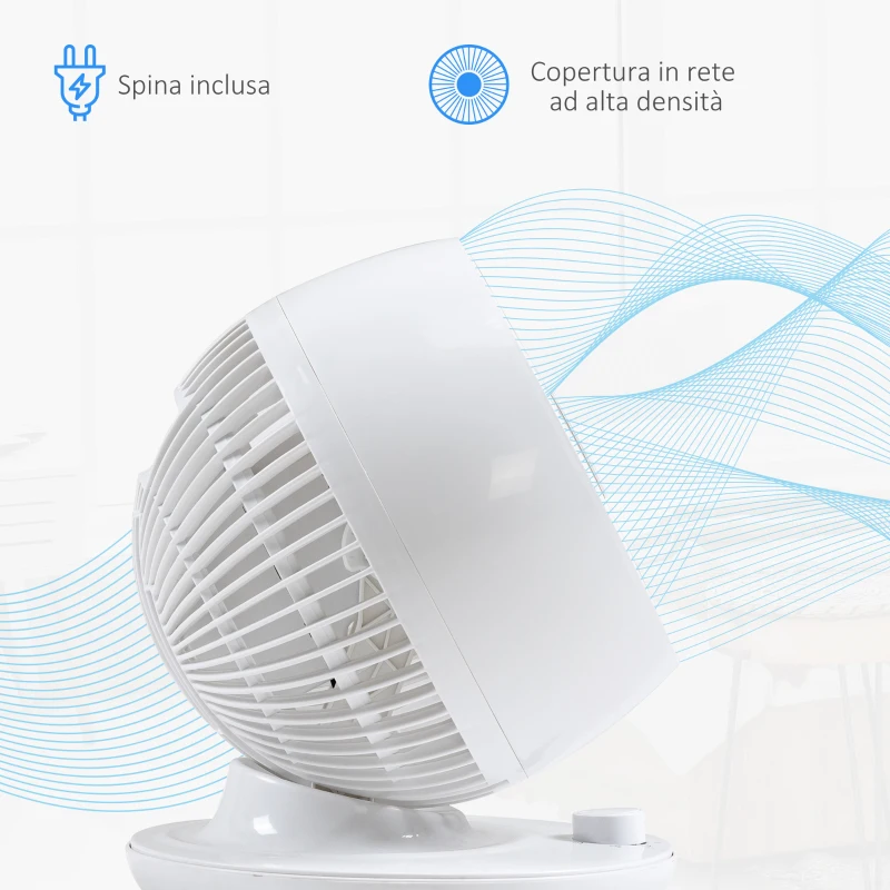 HOMCOM Ventilatore da Tavolo 3 Velocità, Oscillazione 70° e Inclinazione 90°, 27x27x34cm, Bianco e Nero