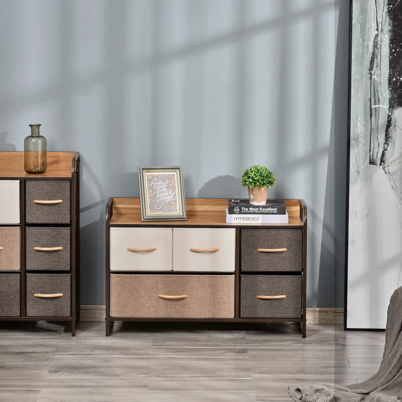HOMCOM Commode Meuble de Rangement 5 tiroirs en Tissu 87,5 x 29 x 58 cm Marron et Beige