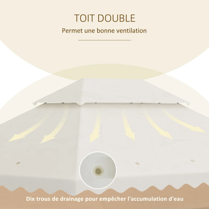 Outsunny Toile de rechange pour pavillon tonnelle tente toit de remplacement polyester haute densité 180 g/m² anti-UV 4 x 3 m
