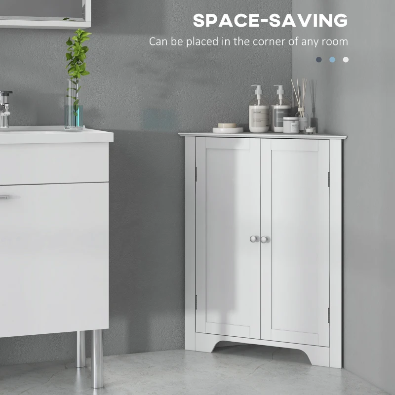 kleankin Triangle Bathroom Cabinet, Corner Bathroom Storage Unit with Adjustable Shelf and Recessed Door, Free Standing, White