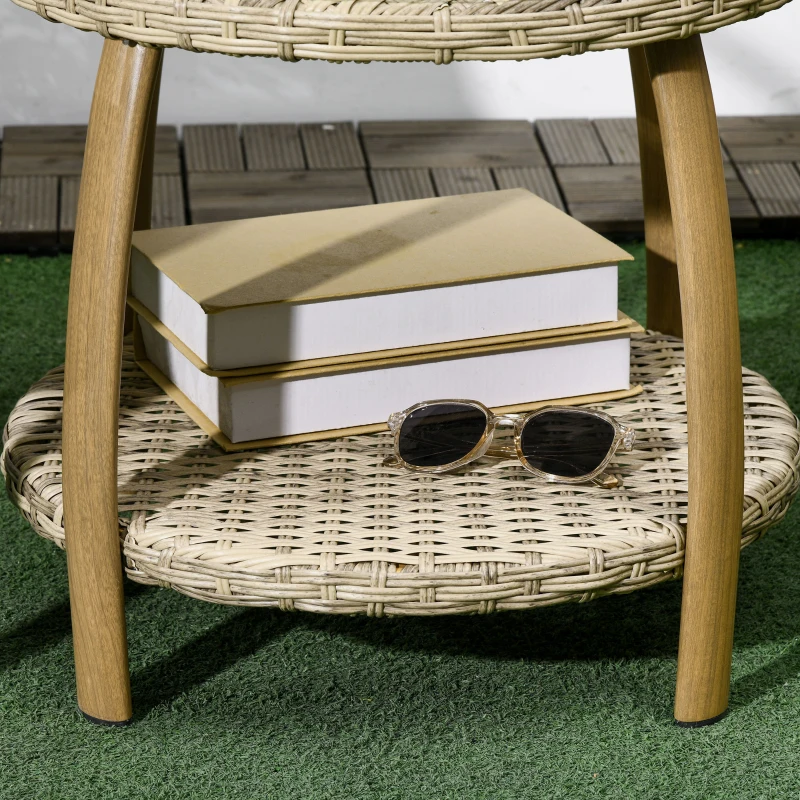 Outsunny Salotto da Giardino in Rattan con 2 Poltroncine con Cuscini e Tavolino in Vetro, Marrone e Grigio