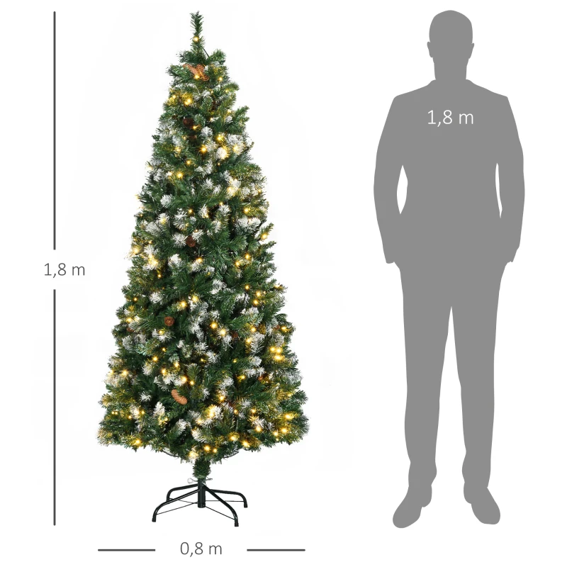HOMCOM Sapin de Noël artificiel lumineux 703 branches 250 LED 30 pommes de pin support pied pliable hauteur 180 cm Ø 80 vert