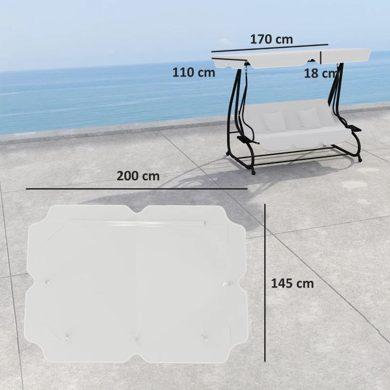 Outsunny 145 x 200Wcm Swing Chair Canopy Replacement - Light Grey