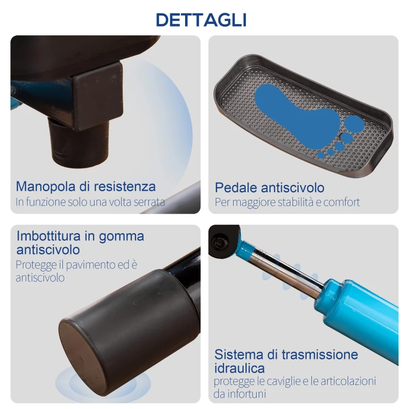 HOMCOM Stepper con Monitor LCD, Manubrio Regolabile ed Elastici, 55x53x118-128cm, Nero e Blu
