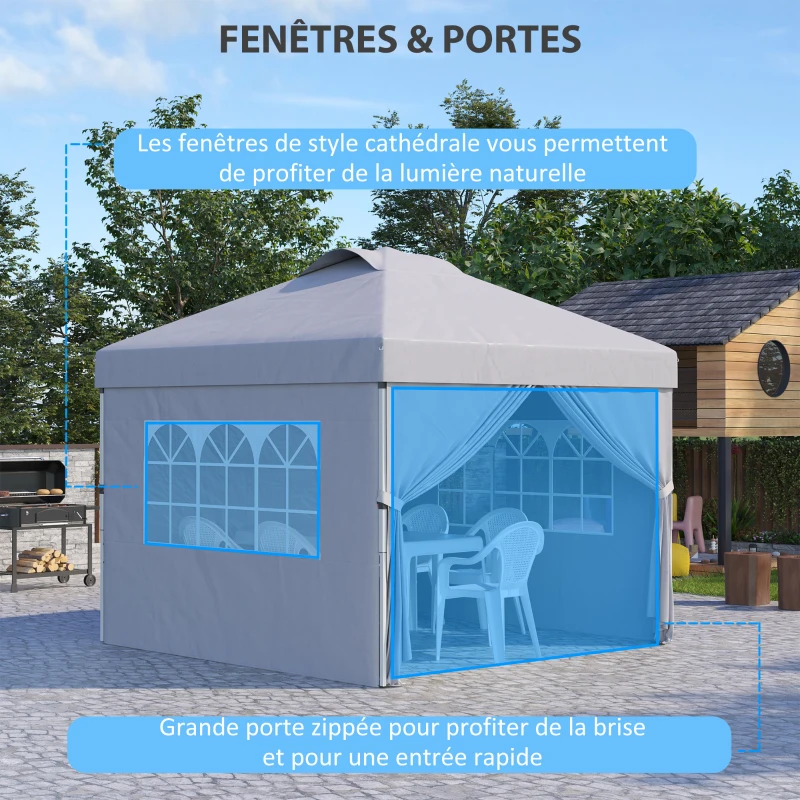 Outsunny Tonnelle barnum pop-up pliante 3 x 3 hauteur réglable parois latérales aérations fenêtres sac de transport à roulettes