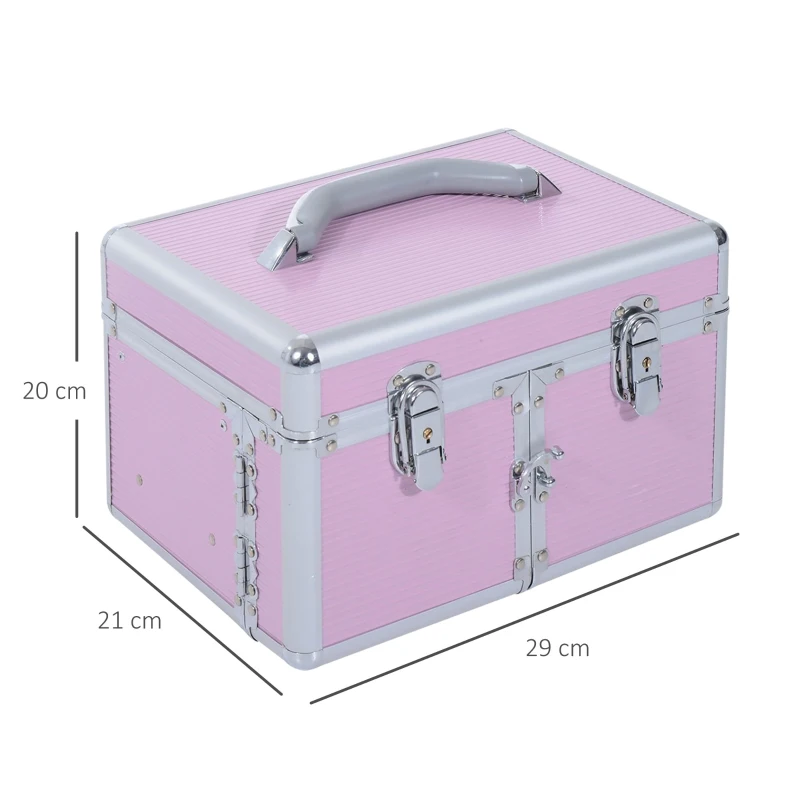 HOMCOM Mallette de maquillage professionnelle cosmétique vanity beauté portable Divers compartiments 29x21x20cm Aluminium