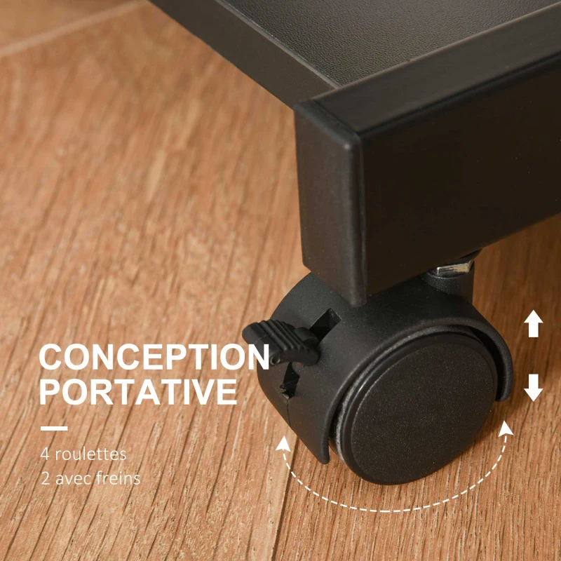 HOMCOM Bureau Informatique Roulant - Bureau Mobile - Table d'ordinateur - Tablette coulissante Clavier + étagère - Noir