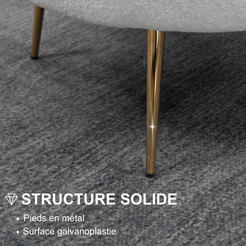 HOMCOM Fauteuil Coquillage Fauteuil Design dim. 79L x 77l x 77H cm Pieds dorés effilés Molleton Polaire Blanc