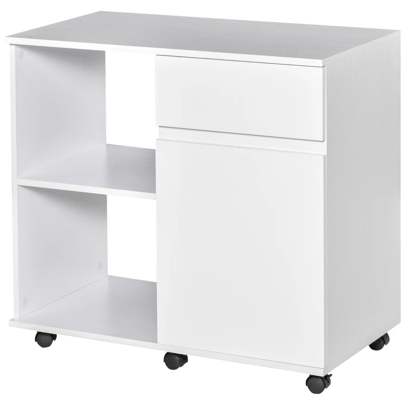 HOMCOM Filing Cabinet, Printer Stand with Open Storage Shelves and Drawer for Home Office, 80cm x 40cm x 73cm, White