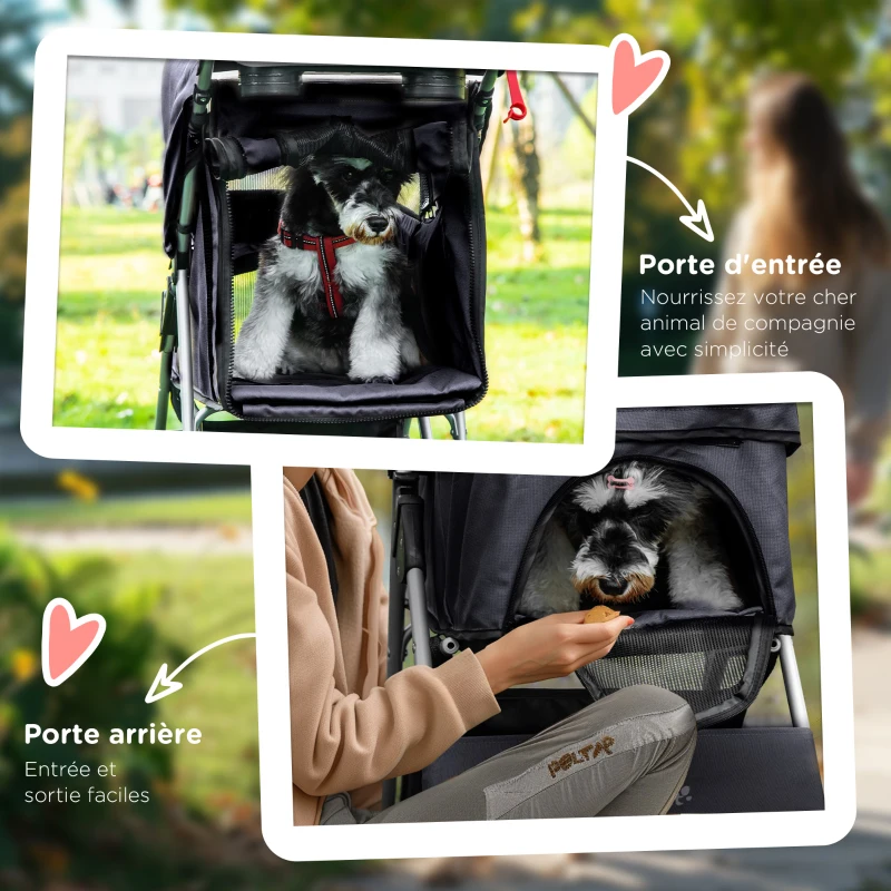 PawHut Poussette buggy pour chiens 75L x 46l x 94H cm pliable imperméable tissu 600D Oxford 4 roues noir