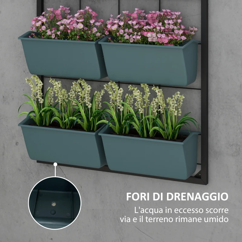 Outsunny Orto Verticale a 3 Livelli con 6 Vasi in Acciaio e Plastica, 52x14x66cm, Verde Scuro