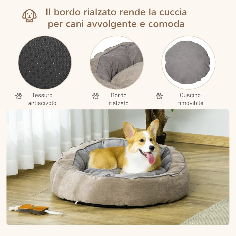 PawHut Cuccia per Cani Imbottita con Cuscino e Bordi Rialzati, Rivestimento in Tessuto, 85x85x35cm, Grigio