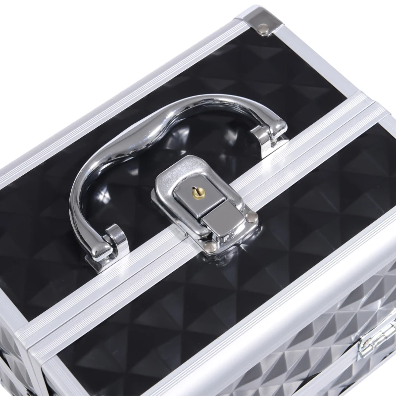 HOMCOM Mallette à maquillage rangement à 3 niveaux avec miroir verrouillage avec 2 clés dim. 20L x 15l x 15H cm noir