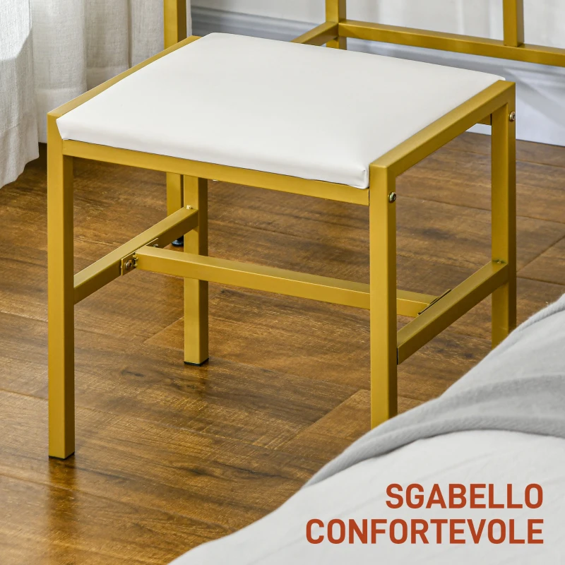 HOMCOM Toeletta Tavolo Trucco con Specchio Illuminato a LED e Sgabello, Cassetti e Ripiani, Bianco