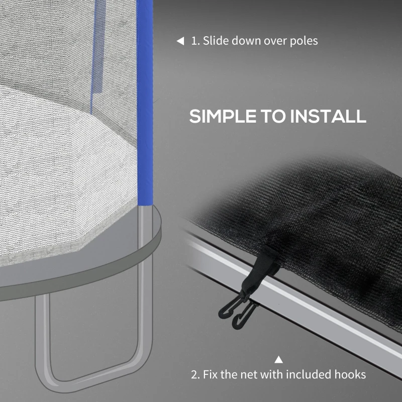 SPORTNOW 10ft Trampoline Net Replacement with 6 Plastic Pole Covers, Weather-Resistant Trampoline Netting Replacement with Zipped Entrance, Poles Not Included, Blue