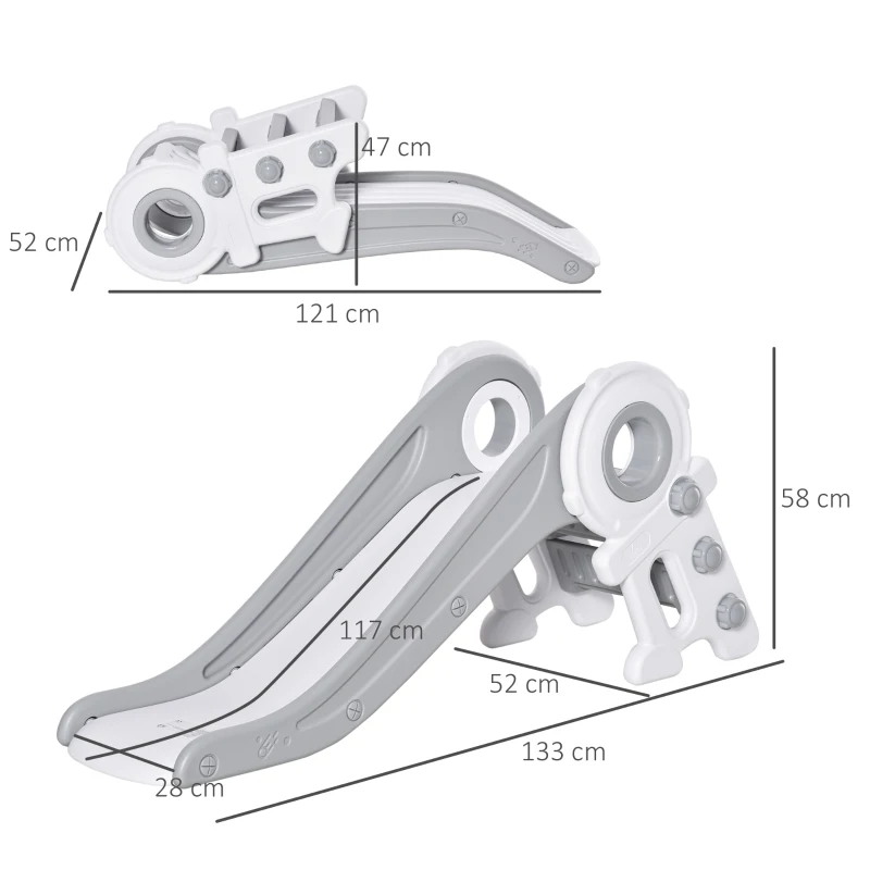 HOMCOM Folding Kids Slide Freestanding Slider for Toddler Climber Indoor Outdoor Playset Exercise Toy Activity Center for 1-3 Years, Cartoon Astronaut Shaped Grey