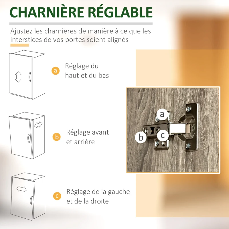 HOMCOM Buffet de cuisine armoire de cuisine multi-rangements 3 placards 2 niches tiroir panneaux particules classe E1 aspect chêne gris