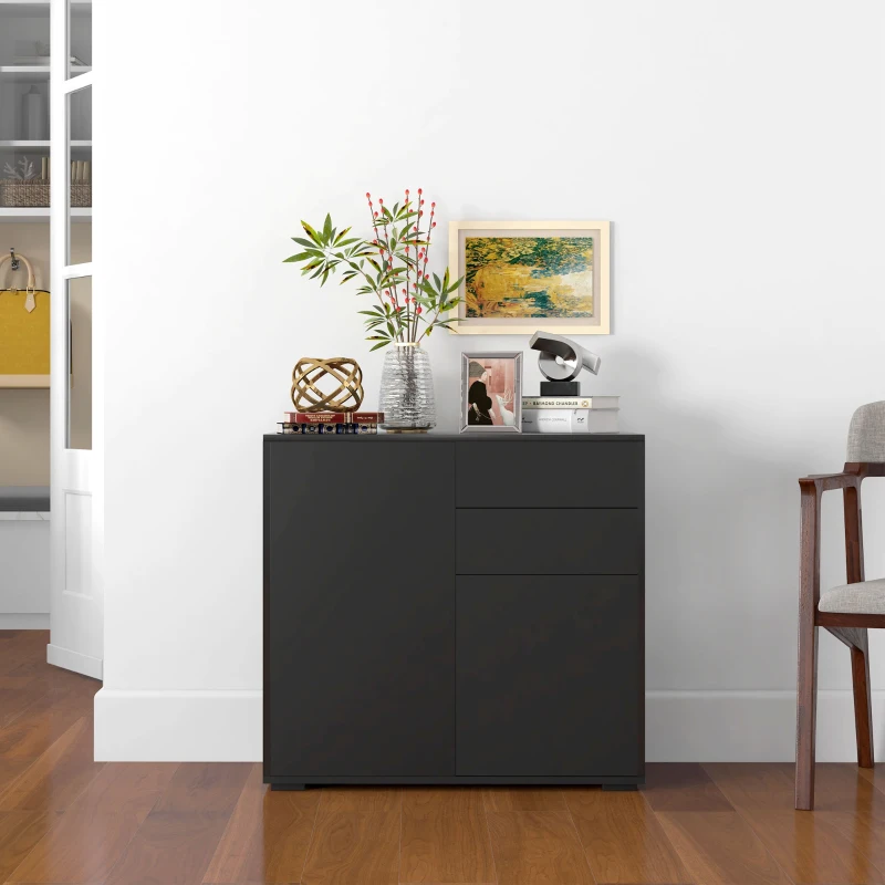 HOMCOM High Gloss Frame Sideboard, Push-Open Design with 2 Drawers for Living Room, Bedroom, 74H x 79W x 36Dcm, Black