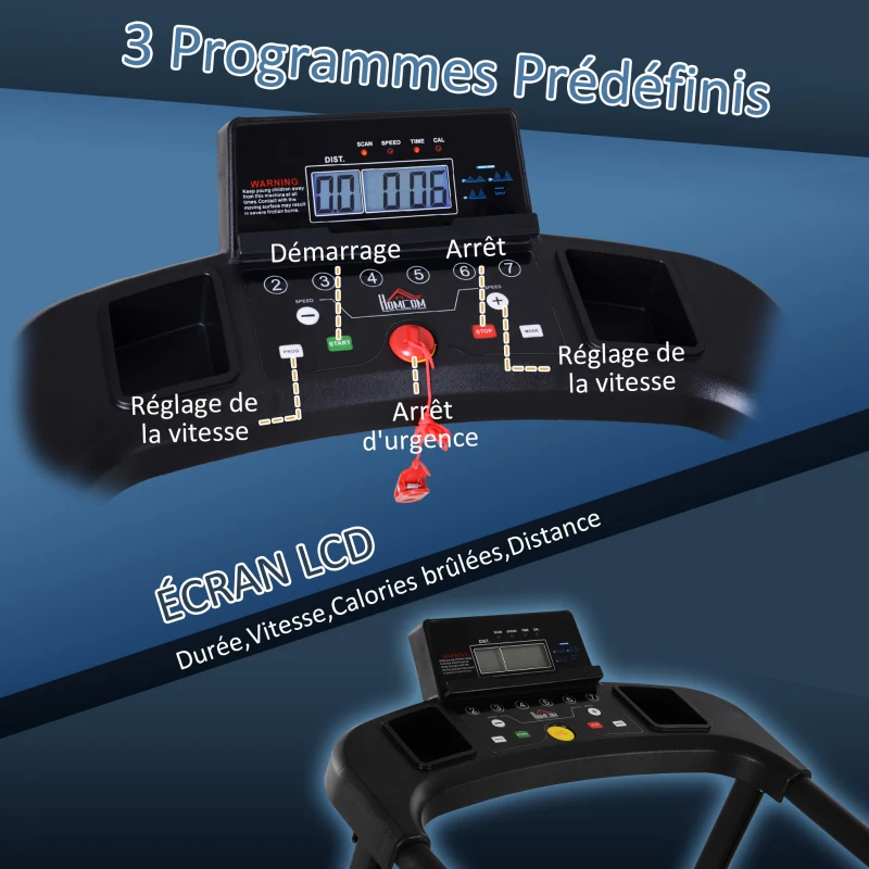 HOMCOM Tapis électrique de course pliable 1-9 Km/h 500 W écran LCD 3 programmes noir