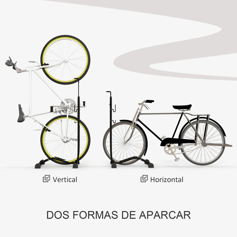 SPORTNOW Aparcamiento para Bicicletas Vertical y Horizontal con Ganchos Ajustables para Bicicletas de 24-29 Pulgadas y 700 C Negro