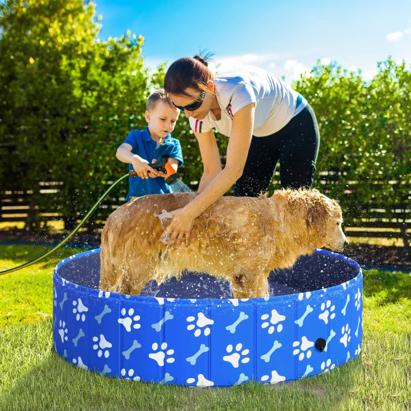 PawHut Piscina Rigida per Cani Taglia Media 65kg in Plastica Dura e Antiscivolo per Giardino o Interni, Blu Φ120x30cm