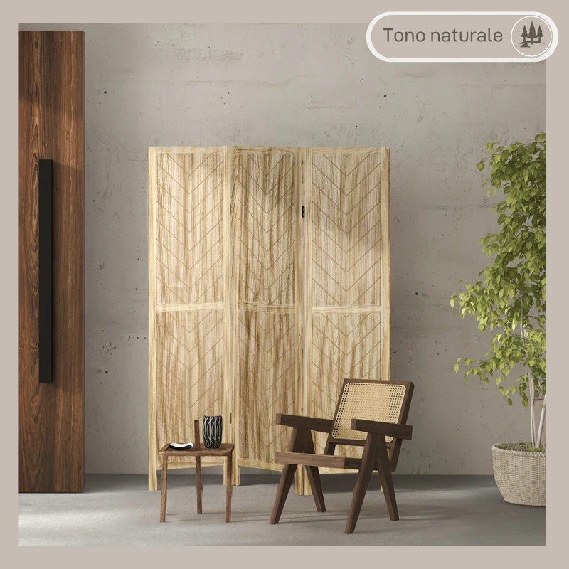 HOMCOM Paravento da Interno Pieghevole a 3 Ante a Spina di Pesce in Legno, 120x1.6x170 cm