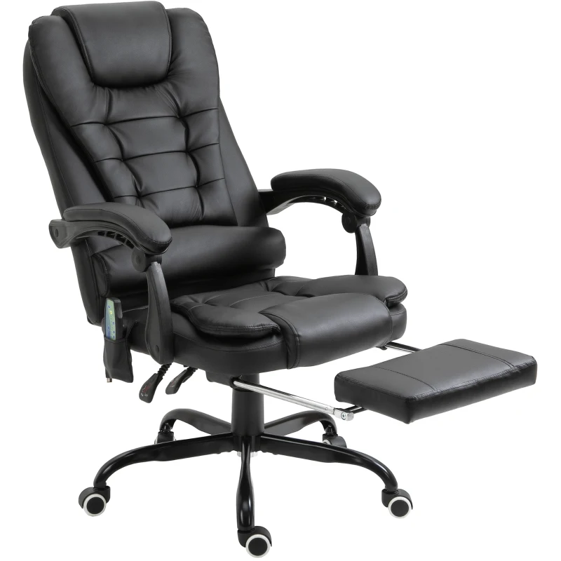 Vinsetto Fauteuil de bureau massant, chaise de bureau, chaise ergonomique avec hauteur réglable, dossier inclinable et télécommande filaire, repose-pieds rétractable et pivotant à 360°, noir(m-10)