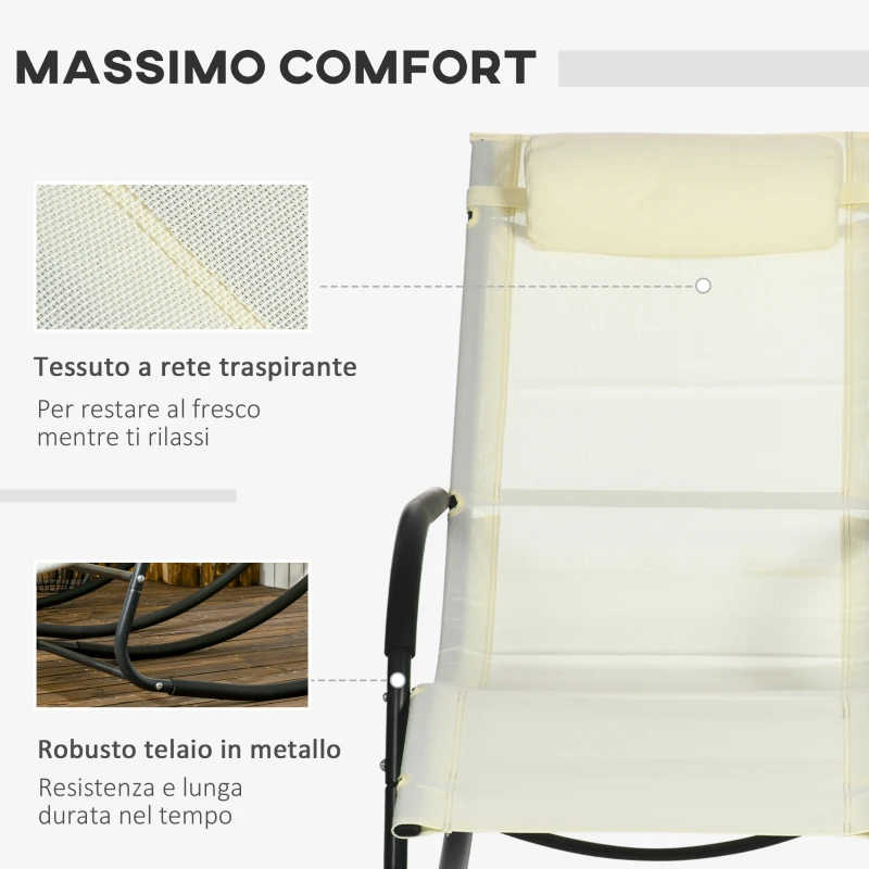 Outsunny Set da 2 Sdraio a Dondolo con Poggiatesta e Braccioli, 67x144x87 cm, Grigio e Beige