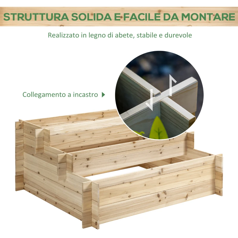 Outsunny Fioriera in Legno di Abete a 3 Livelli, Cassetta per Orto Rialzato da Esterno, 120x100x54cm