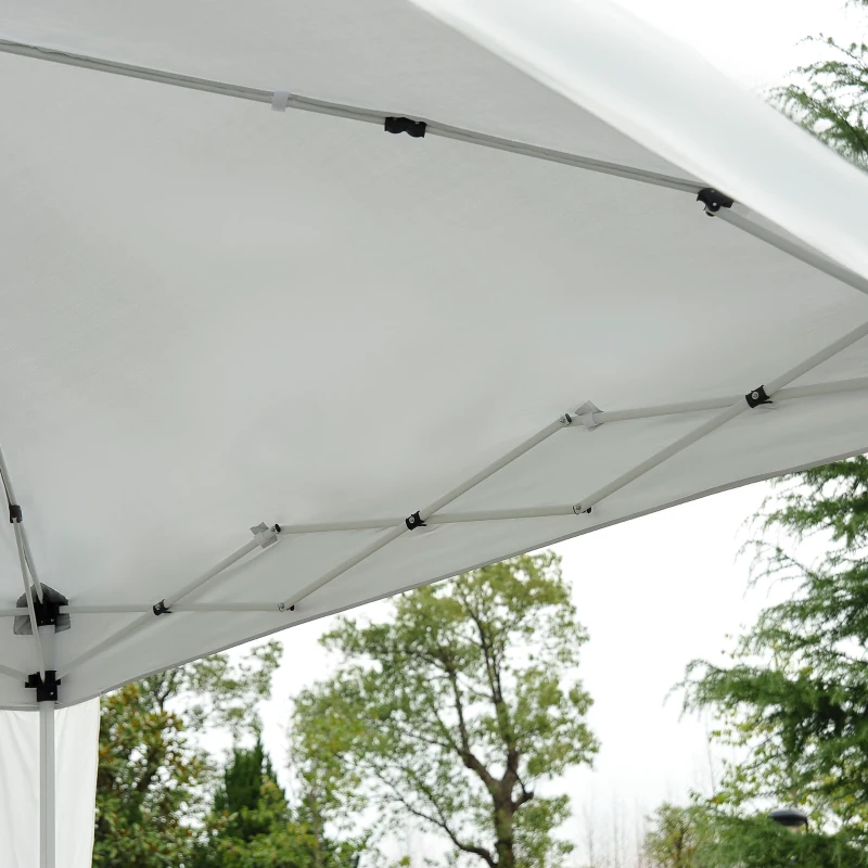 Outsunny Gazebo Pieghevole da Giardino 2.4x2.4m con Struttura in Acciaio e Corde Antivento, Bianco