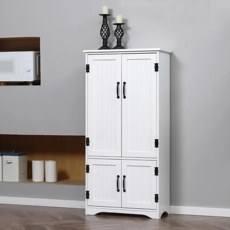 HOMCOM Buffet de cuisine armoire de cuisine contemporaine multi-rangements 2 placards 3 étagères MDF panneaux particules blanc