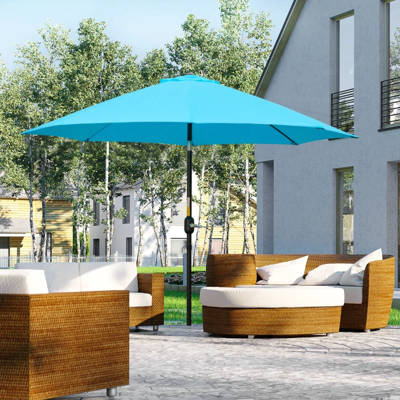Outsunny 2.6M Patio Parasol Sun Umbrella, Tilt Shade Shelter Canopy with Crank 8 Ribs Aluminium Frame, Blue