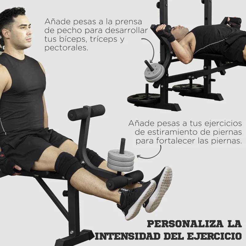 HOMCOM Banco de Pesas Multifuncional Ajustable para Entrenamiento de Cuerpo Entero 180x134x200 cm Plata y Negro