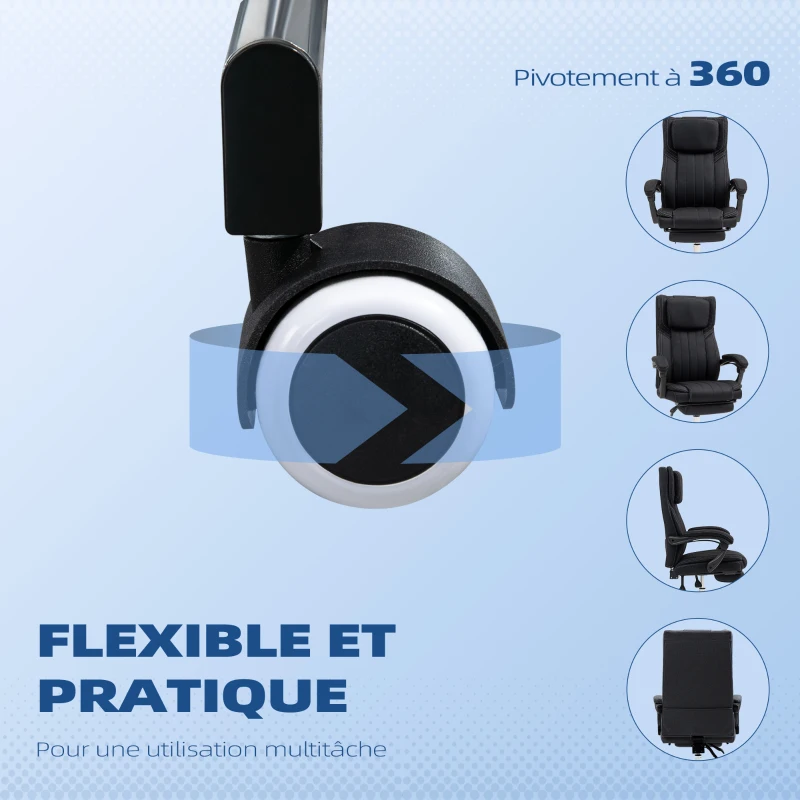 Vinsetto Chaise de bureau siège pivotant dossier inclinable hauteur réglable 65 x 61 x 105-113 cm noir