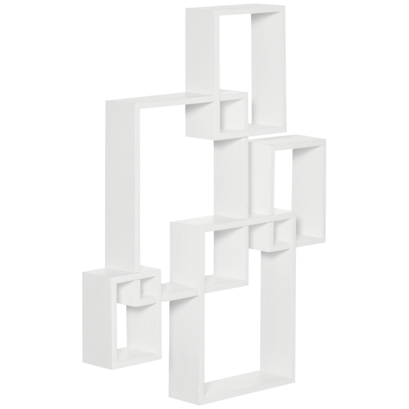 HOMCOM Floating Shelves, Wall Mounted Interlocking Cube Shelves, Display Wall Shelf for Living Room, Bedroom, Hallways, White